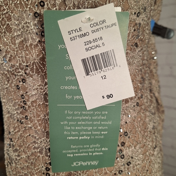 NWT $90 J. Taylor Lace Sequin Cocktail Dress, Size 12, Taupe/beige - Picture 9 of 11